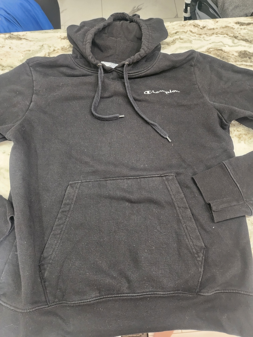 Champion Black Pullover Hoodie with Script Chest Logo